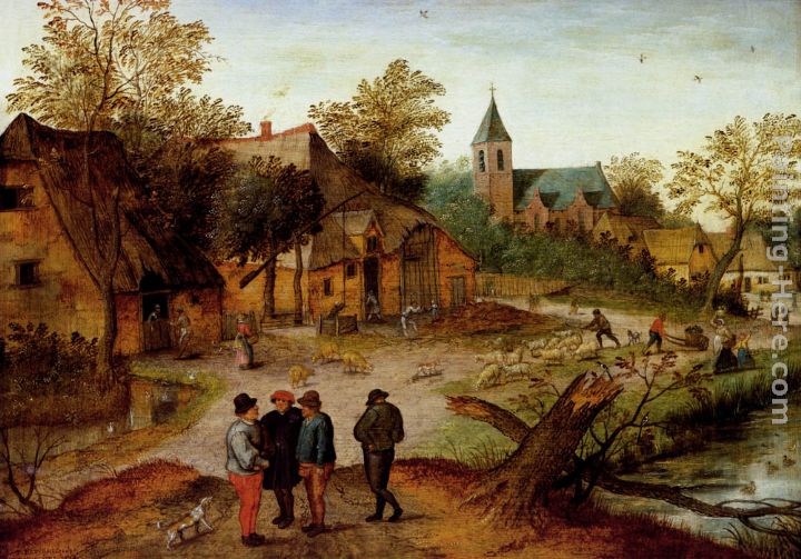 Pieter the Younger Brueghel A Village Landscape With Farmers painting